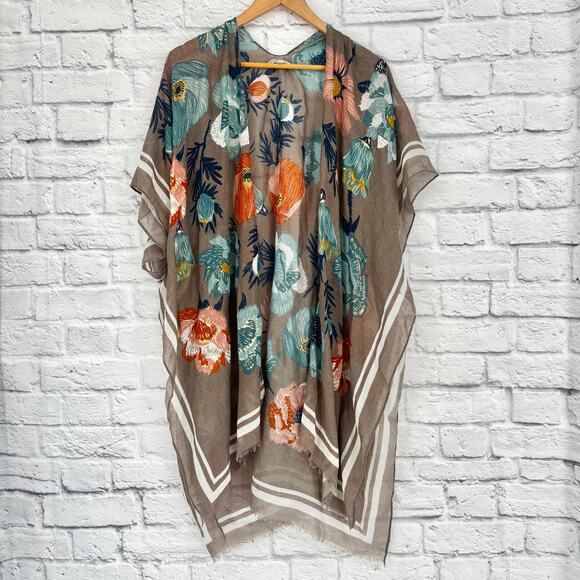 Woven Heart Floral Kimono Wrap Shawl Cape Size M - Picture 1 of 6